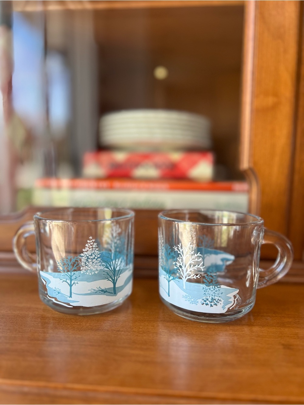 Vintage anchor hocking winter scene mugs